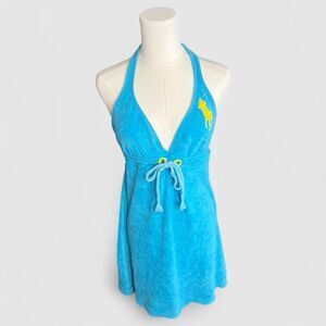 Ralph Lauren Blue Terrycloth Halter Swim Cover Up Dress